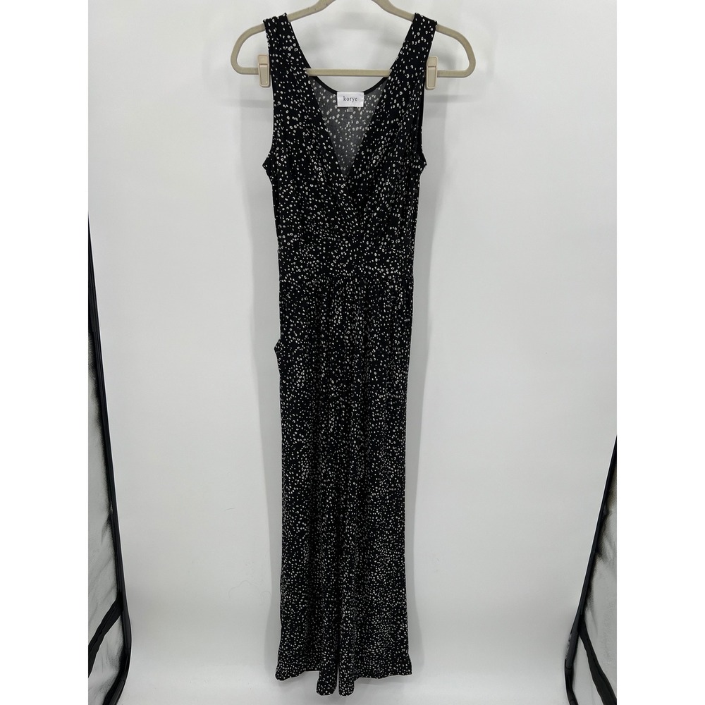 Korye Sleeveless Wide Leg Jumpsuit Black Polka Dot Print V-Neck Comfy Small